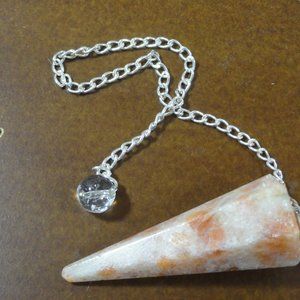 Sunstone natural stone pendulum~2" tall~great colors and stryations~Reik…